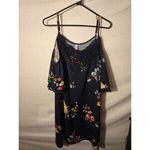 Xhileration‎ Womens Plus Size 1X Navy Floral ROmantic Dress Cottagecore
